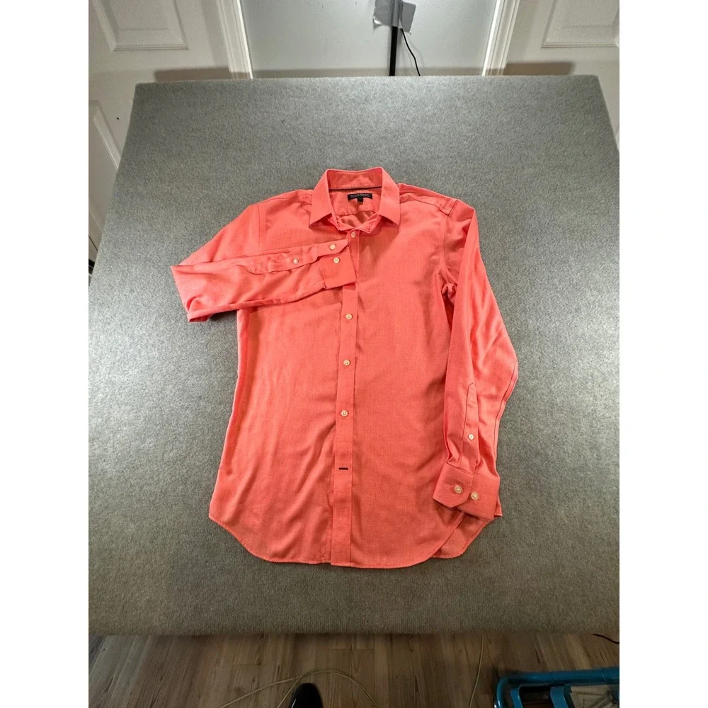 Banana Republic Mens Non-Iron Tailored Slim Fit Shirt Coral Pink Long Sleeve M